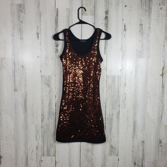 Prestige edge sequin sequence summer mini dress women's size small black, brown - Picture 1 of 10